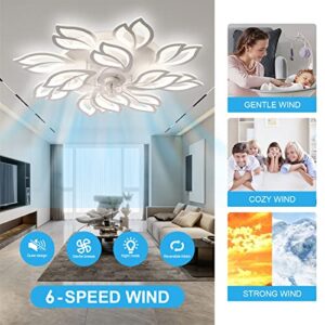 Modern Ceiling Fans with Lights, Ceiling Fan with Dimmable LED Lights and Remote, Bladeless Ceiling Fan Lights Low Profile Ceiling Fan Reversible Blades 6 Wind Speed Timing for Bedroom 35''（White）