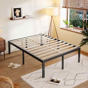 Auroral Zone Queen Bed Frame 18" High, 3" Wide Wood Slats 3500 Pounds Support for Foam Mattress No Sagging, No Slip, No Box Spring Needed/Underneath Storage/Noise Free/Easy Assembly-Black