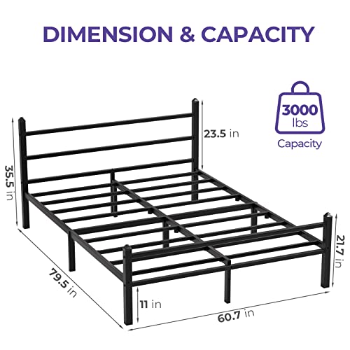 GreenForest Full Size Bed Frame with Headboard Easy Assemble Metal Platform Bed Base with Heavy Duty Support Mattress Foundation No Box Spring Needed, Full
