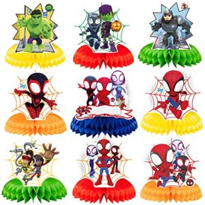 spidey and his amazing friends birthday decorations, honeycomb centerpieces, table decorations, birthday baby and kids party supplies.