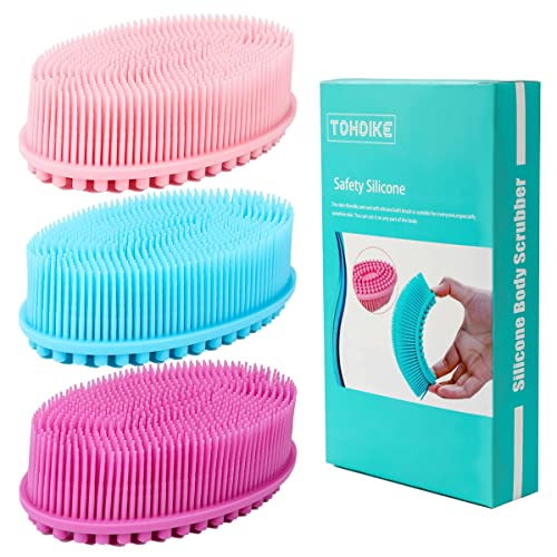 Silicone Body Scrubber Loofah - Set of 3 Soft Exfoliating Body Bath Shower Scrubber Loofah Brush for Sensitive Kids Women Men All Kinds of Skin