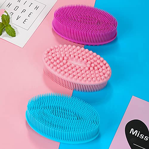 Silicone Body Scrubber Loofah - Set of 3 Soft Exfoliating Body Bath Shower Scrubber Loofah Brush for Sensitive Kids Women Men All Kinds of Skin