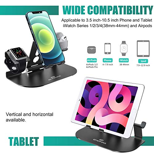 Stand for Apple Watch, [Update Foldable Stand Version] 3 in 1 Adjustable Universal Charger Stand Dock for iPhone 12 Pro Max/11/X/XS/8/ Plus, AirPods, iPad, Kindle and iWatch Series 6/5/4/3/2/1 (Black)