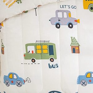 Cars Toddler Bedding Set Cotton Soft Reversible Crib Bedding Set for Boys Girls,4 Pieces Includes Comforter,Flat Sheet, Fitted Sheet and Pillowcase