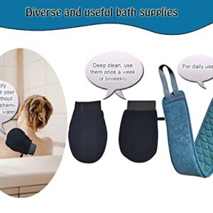 3 Pcs Loofah Back Scrubber with Exfoliating Gloves mitt,Double-Sided Exfoliating & Cleansing Back Scrubber for Shower,Removes unwanted Dead Skin, Dirt and Grime.Back Washer.XIWUMOER(3 PCS Set)