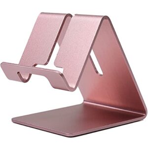 salex pink desk phone stand. rose gold desk cell phone holder for office, home, bed. cute desk iphone holder. handable desktop tablet holder stand. metal desktop stand for small tablets, ipad mini.