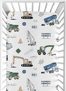 sweet jojo designs construction truck boy fitted crib sheet baby or toddler bed nursery - grey yellow black blue and green transportation