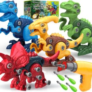 Dinosaur Toys for 3, 4, 5, 6, 7 Year Old Boys, Take Apart Toys with Electric Drill for Kids, STEM Educational Construction Building Toys, Ideal Xmas Birthday Gift, Incl Tyrannosaurus Rex Triceratops