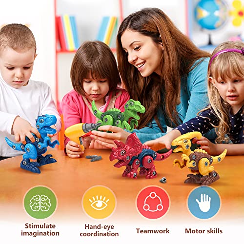 Dinosaur Toys for 3, 4, 5, 6, 7 Year Old Boys, Take Apart Toys with Electric Drill for Kids, STEM Educational Construction Building Toys, Ideal Xmas Birthday Gift, Incl Tyrannosaurus Rex Triceratops