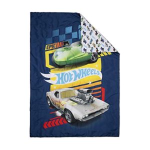 Hot Wheels Race Car 4-Piece Toddler Bedding Set - Includes Quilted Comforter, Fitted Sheet, Top Sheet, and Pillow Case, 28" x 52"