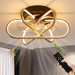 dadul 16.5" ceiling fan with lights remote control, flush mount bladeless ceiling fan, 3 color 6 speeds wind low profile ceiling fan with light for bedroom living room - gold