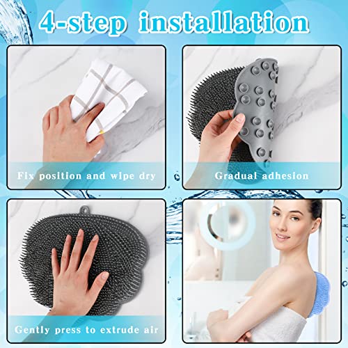 2 Pieces Silicone Back Scrubber Wall Mounted Shower Back Massager Scrubber Big Flat Back Scrubber for Shower Body Brush Foot Massager for Women Men (Blue, Gray)