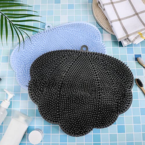 2 Pieces Silicone Back Scrubber Wall Mounted Shower Back Massager Scrubber Big Flat Back Scrubber for Shower Body Brush Foot Massager for Women Men (Blue, Gray)