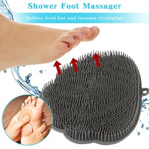 2 Pieces Silicone Back Scrubber Wall Mounted Shower Back Massager Scrubber Big Flat Back Scrubber for Shower Body Brush Foot Massager for Women Men (Blue, Gray)