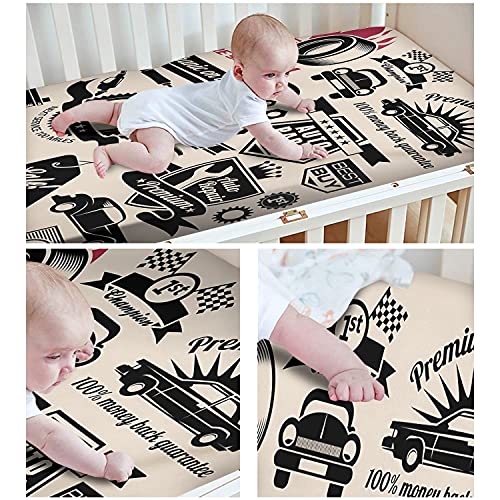 Microfiber Fitted Crib Sheets, Boy Car Print Bedding Cover,Toddler Mattress Ultra-Soft Breathable Sheet,Fits Baby Standard Crib Mattress Sheet 28"x 52"x 8'' Baby Boys Girls