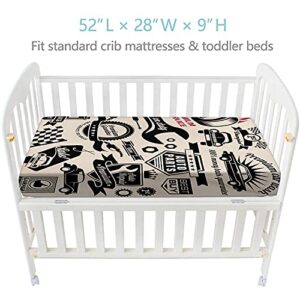 Microfiber Fitted Crib Sheets, Boy Car Print Bedding Cover,Toddler Mattress Ultra-Soft Breathable Sheet,Fits Baby Standard Crib Mattress Sheet 28"x 52"x 8'' Baby Boys Girls