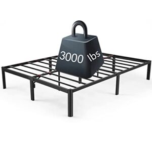 devo full size bed frame 14 inch heavy duty metal platform beds no box spring needed with sturdy steal slats mattress foundation support up to 3000 lbs, easy assembly, noise free,76x55inch, black