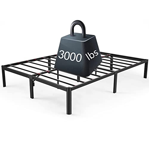 Devo Full Size Bed Frame 14 Inch Heavy Duty Metal Platform Beds No Box Spring Needed with Sturdy Steal Slats Mattress Foundation Support Up to 3000 lbs, Easy Assembly, Noise Free,76x55inch, Black