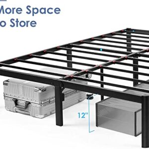 Devo Full Size Bed Frame 14 Inch Heavy Duty Metal Platform Beds No Box Spring Needed with Sturdy Steal Slats Mattress Foundation Support Up to 3000 lbs, Easy Assembly, Noise Free,76x55inch, Black