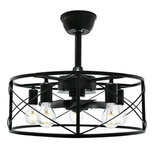 suneasy ceiling fans with lights, modern caged black ceiling fans with lights and remote，flush mount & boom mount bladeless ceiling fan light for living room bedroom kitchen