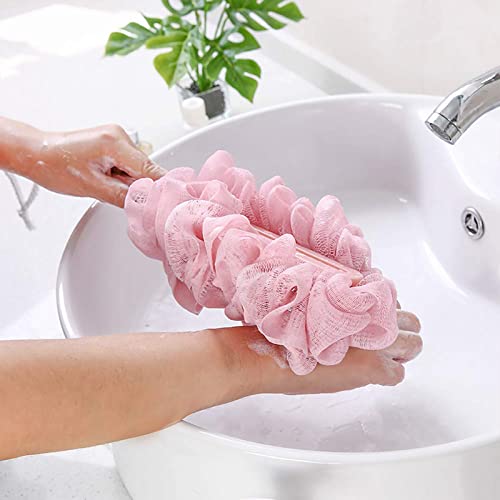 3 PCS Back Brush Long Handle for Shower, Loofah Back Scrubber with Soft Mesh for Body, Shower Brush with Lanyard for Men and Women, Exfoliating Body Scrubber (Blue, Pink, White)