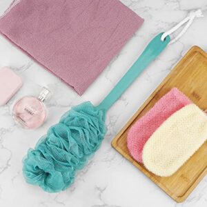 3 PCS Back Brush Long Handle for Shower, Loofah Back Scrubber with Soft Mesh for Body, Shower Brush with Lanyard for Men and Women, Exfoliating Body Scrubber (Blue, Pink, White)