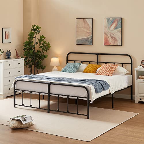 VECELO Bed Frame,King Size Metal Platform with Headboard & Footboard, Premium Steel Slat Support Mattress Foundation,No Box Spring Needed