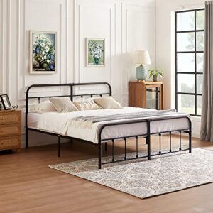 VECELO Bed Frame,King Size Metal Platform with Headboard & Footboard, Premium Steel Slat Support Mattress Foundation,No Box Spring Needed