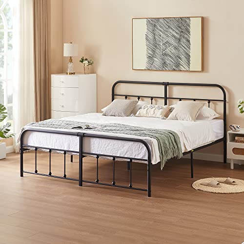 VECELO Bed Frame,King Size Metal Platform with Headboard & Footboard, Premium Steel Slat Support Mattress Foundation,No Box Spring Needed