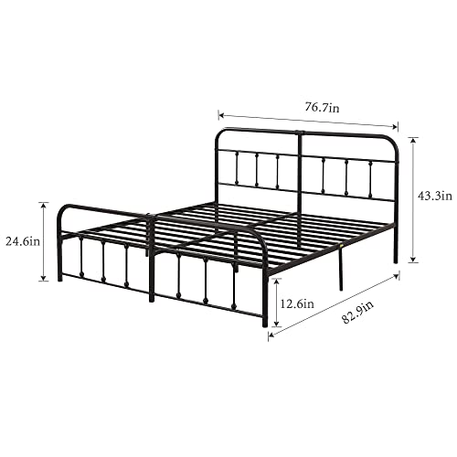 VECELO Bed Frame,King Size Metal Platform with Headboard & Footboard, Premium Steel Slat Support Mattress Foundation,No Box Spring Needed