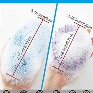 Silicone Body Scrubber for Shower, MICARA Set of 2 Soft Exfoliating Brush for bath with Gentle Scrub and Massage on Dry or Wet Sensitive Skin, Scalp, Back, Foot, Lathers Well as Handheld Loofah