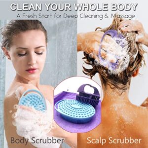 Silicone Body Scrubber for Shower, MICARA Set of 2 Soft Exfoliating Brush for bath with Gentle Scrub and Massage on Dry or Wet Sensitive Skin, Scalp, Back, Foot, Lathers Well as Handheld Loofah