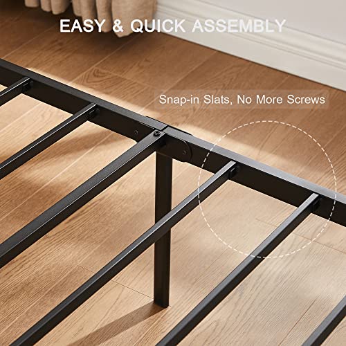 VECELO Platform Bed Frame Queen Size with Black Wood Headboard, Strong Metal Slats Support Mattress Foundation, No Box Spring Needed