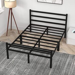 mr ironstone full size bed frame with headboard platform bed with storage no box spring needed assembly mattress foundation，black