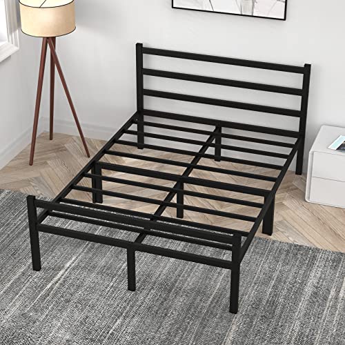 Mr IRONSTONE Full Size Bed Frame with Headboard Platform Bed with Storage no Box Spring Needed Assembly Mattress Foundation，Black