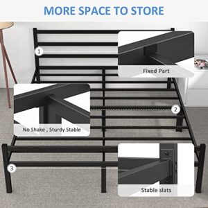 Mr IRONSTONE Full Size Bed Frame with Headboard Platform Bed with Storage no Box Spring Needed Assembly Mattress Foundation，Black