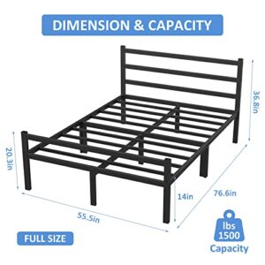 Mr IRONSTONE Full Size Bed Frame with Headboard Platform Bed with Storage no Box Spring Needed Assembly Mattress Foundation，Black