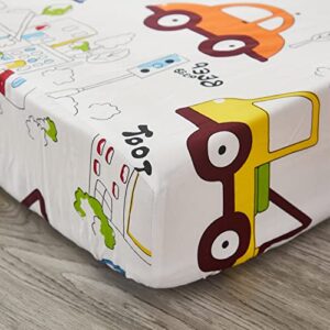 Brandream Baby Boy Fitted Crib Sheets Cars Vehicles Truck Toddler Sheets 100% Soft Cotton Standard Mattress Sheets Transport Theme