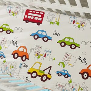 Brandream Baby Boy Fitted Crib Sheets Cars Vehicles Truck Toddler Sheets 100% Soft Cotton Standard Mattress Sheets Transport Theme