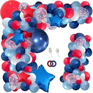 julliz 142pcs red white and blue balloon arch garland kit, navy blue for blue birthday baseball nautical theme party flag party election party july 4th decorations