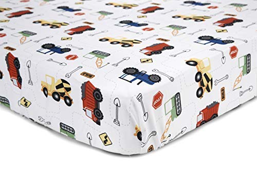 Funhouse 4 Piece Toddler Bedding Set - Includes Quilted Comforter, Fitted Sheet, Top Sheet, and Pillow Case - Construction Car and Truck Design for Boys Bed (Pack of 1)