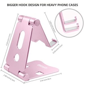 Aoviho Adjustable Cell Phone Stand Desktop Phone Holder - Updated Fully Foldable Stand for iPhone 12 13 11 X XR XS max 8 7 6 Plus Samsung iPad Mini Kindle (Rose Gold)