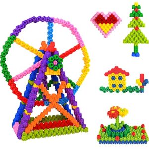 kids toys interlocking learning set, stem construction set - ages 3+ stem toys 300 pcs - 9 colors