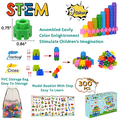 Kids Toys Interlocking Learning Set, STEM Construction Set - Ages 3+ STEM Toys 300 Pcs - 9 Colors