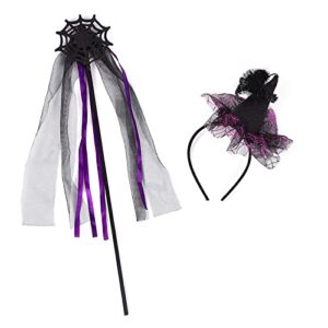 2 pack halloween dressing set wand vintage witch hat headband hairband spider mesh purple costume accessories for halloween party cosplay themed party