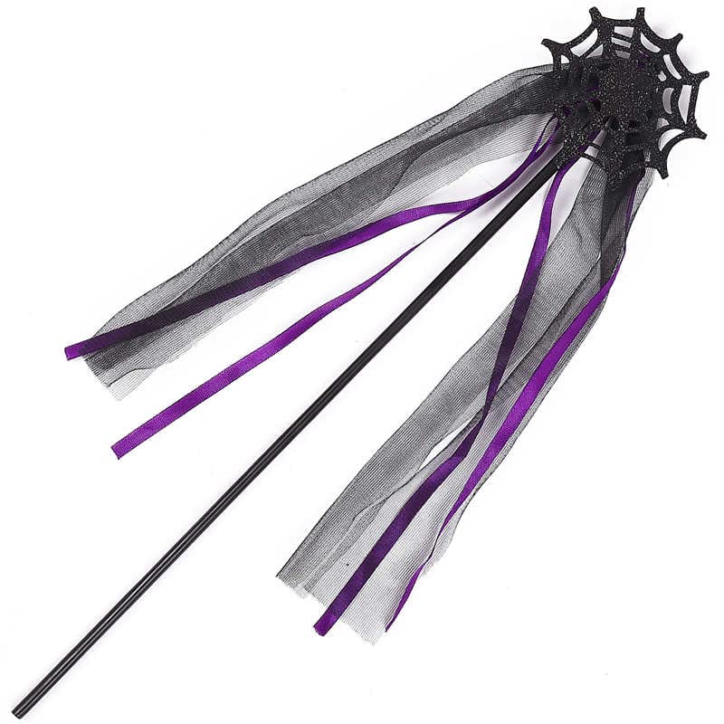 2 Pack Halloween Dressing Set Wand Vintage Witch Hat Headband Hairband Spider Mesh Purple Costume Accessories for Halloween Party Cosplay Themed Party