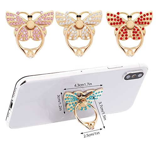 cobee Cell Phone Ring Holder Stands, 4 Pcs Butterfly Phone Ring Holders with Rhinestones Glitter Butterfly Finger Kickstand Metal Hand Grip with Knob Loop 180°/360° Rotation Kickstands(4 Colors)