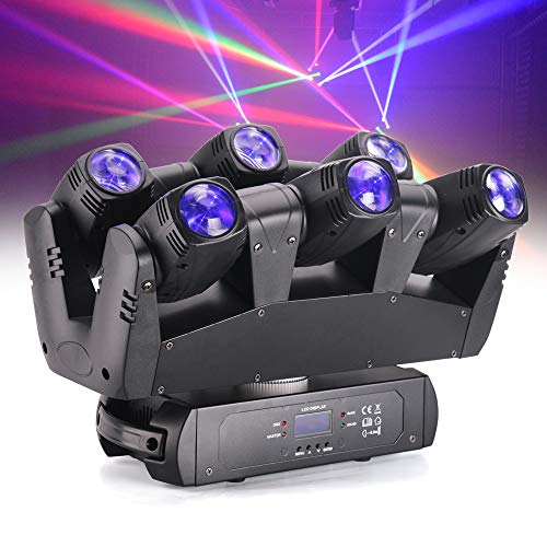 Moving Head Light, LED RGBW Portable Stage Light, Strobe Party Beam DJ Lighting, 6 LEDs Heads X 10W RGB Stage Lighs, DMX Control Effect Stage Lamp, for Wedding Disco Dj Party Light