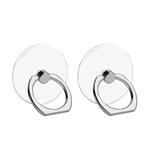 voviggol transparent phone ring holder stand 2 pcs, 360° rotation cell phone ring holder mobile finger kickstand hand phone grip for iphone, clear phone ring for phone case (round)
