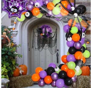 halloween party balloons decorations purple black orange green balloons halloween spider webs halloween party banners